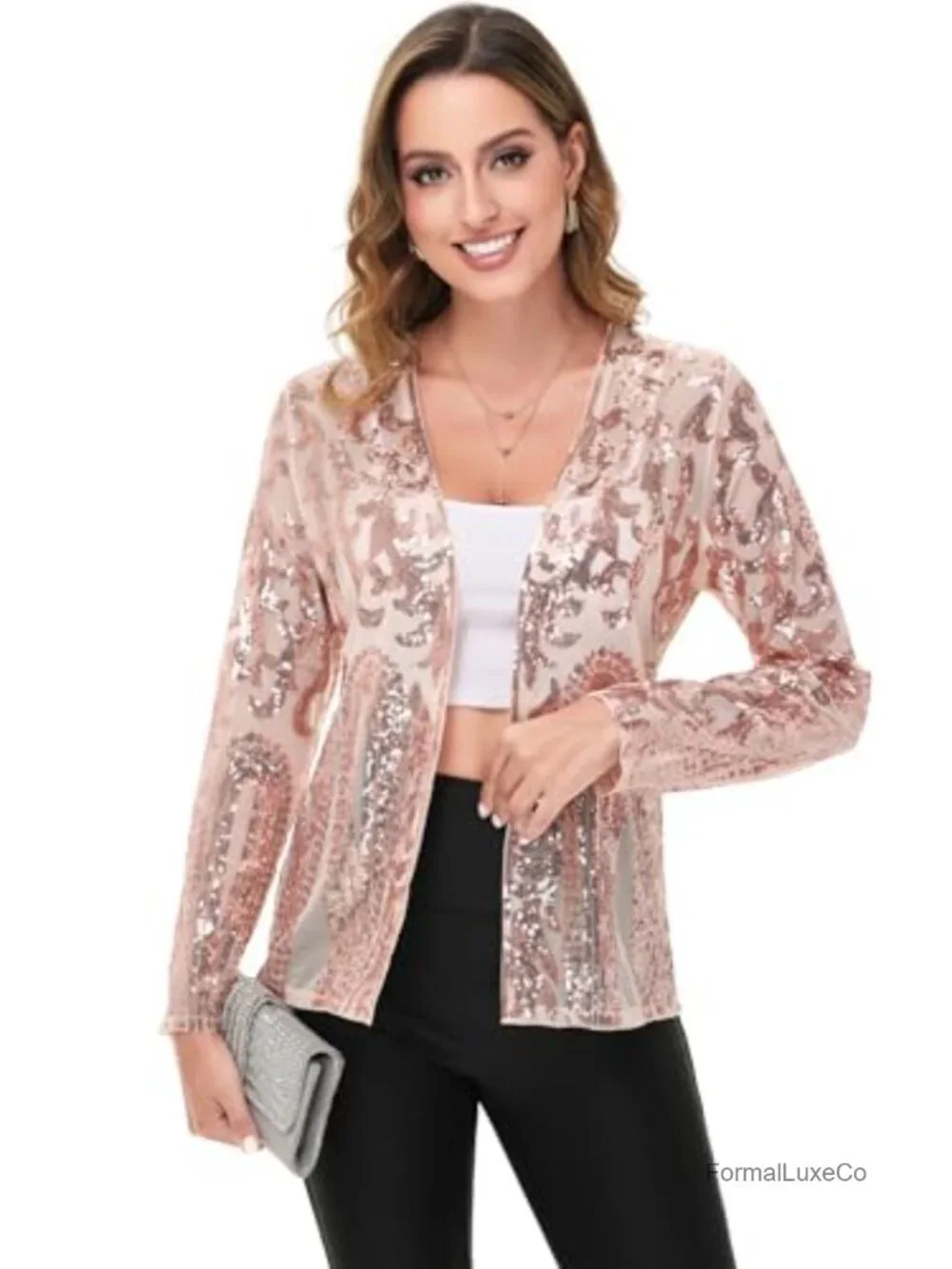 Sparkly Sequin Cardigan Open Front Long Sleeve Party Jacket